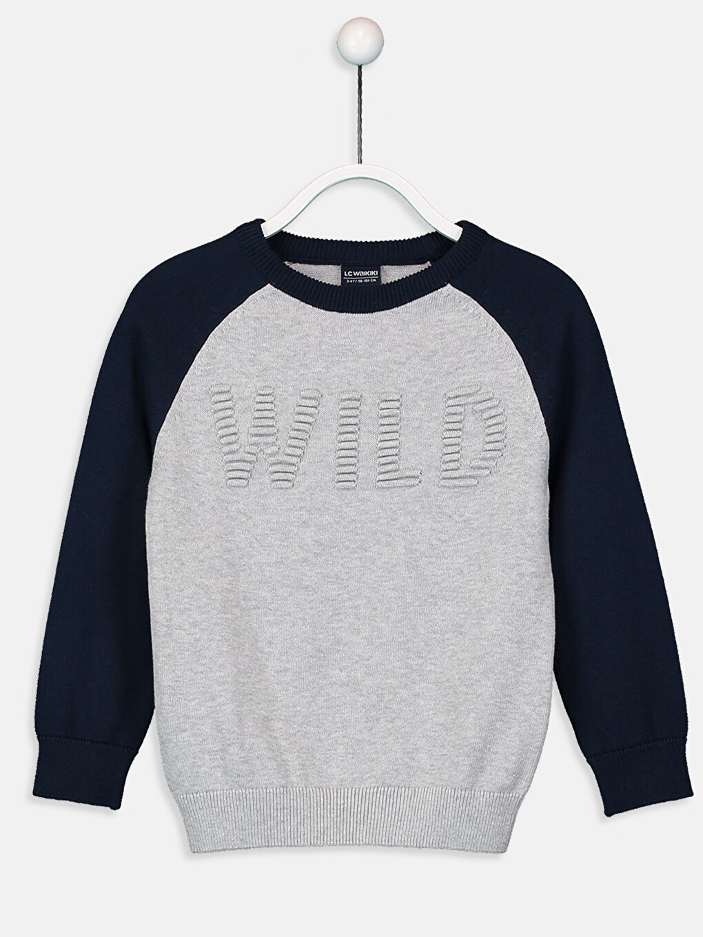 Gri Bisiklet Yaka Desenli Uzun Kollu Erkek Çocuk Triko Kazak