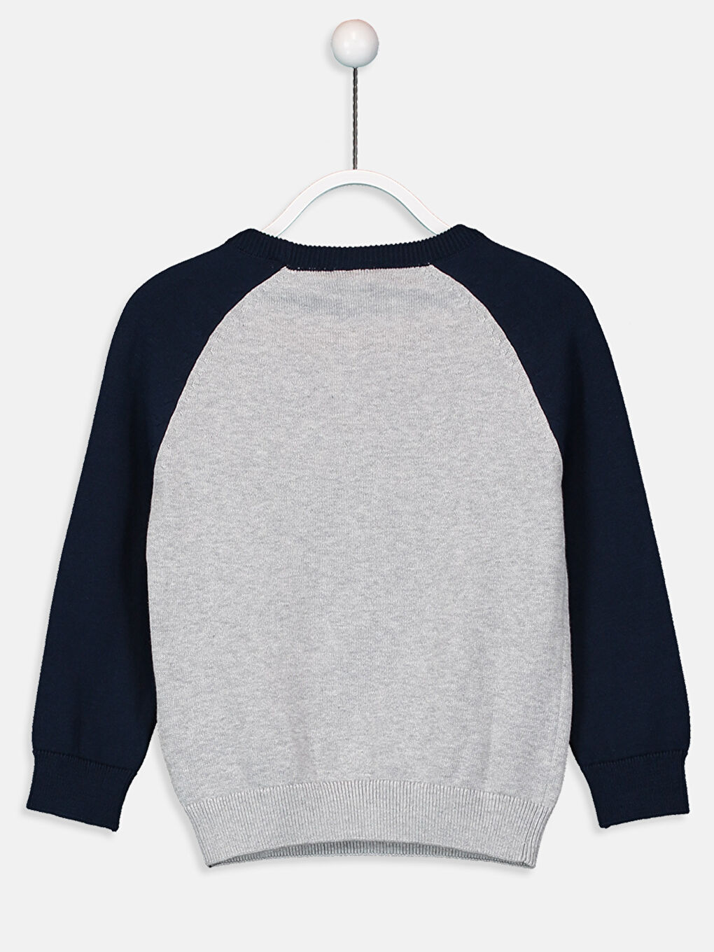 Gri Bisiklet Yaka Desenli Uzun Kollu Erkek Çocuk Triko Kazak-1