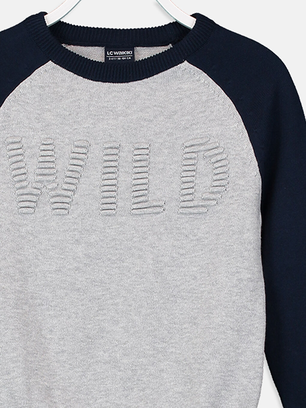 Gri Bisiklet Yaka Desenli Uzun Kollu Erkek Çocuk Triko Kazak-2