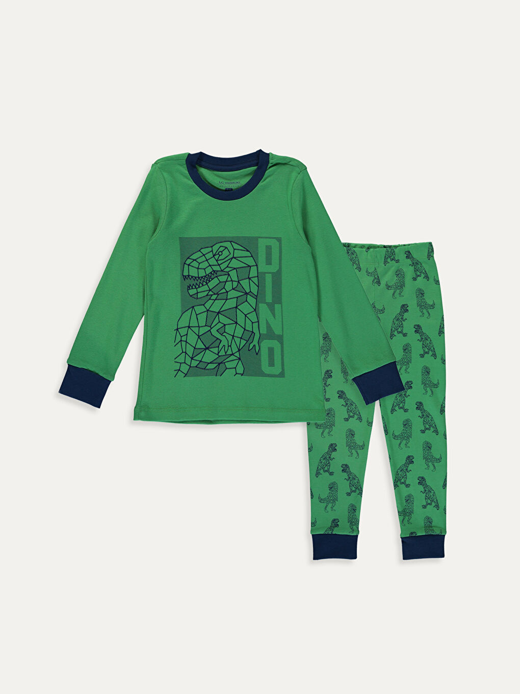 Yeşil Bisiklet Yaka Uzun Kollu Erkek Çocuk Pijama Takım