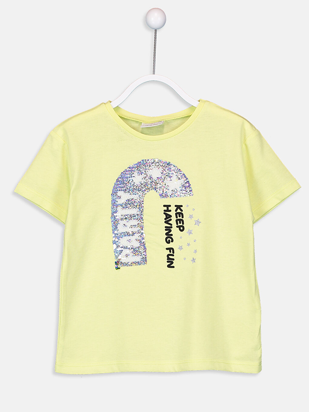 Sarı Bisiklet Yaka Kısa Kollu Kız Çocuk Tişört-1