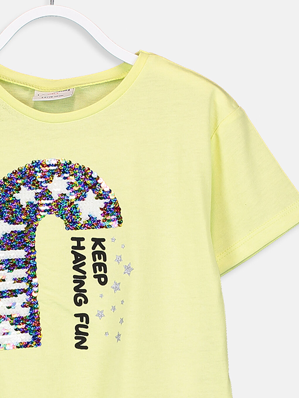 Sarı Bisiklet Yaka Kısa Kollu Kız Çocuk Tişört-3