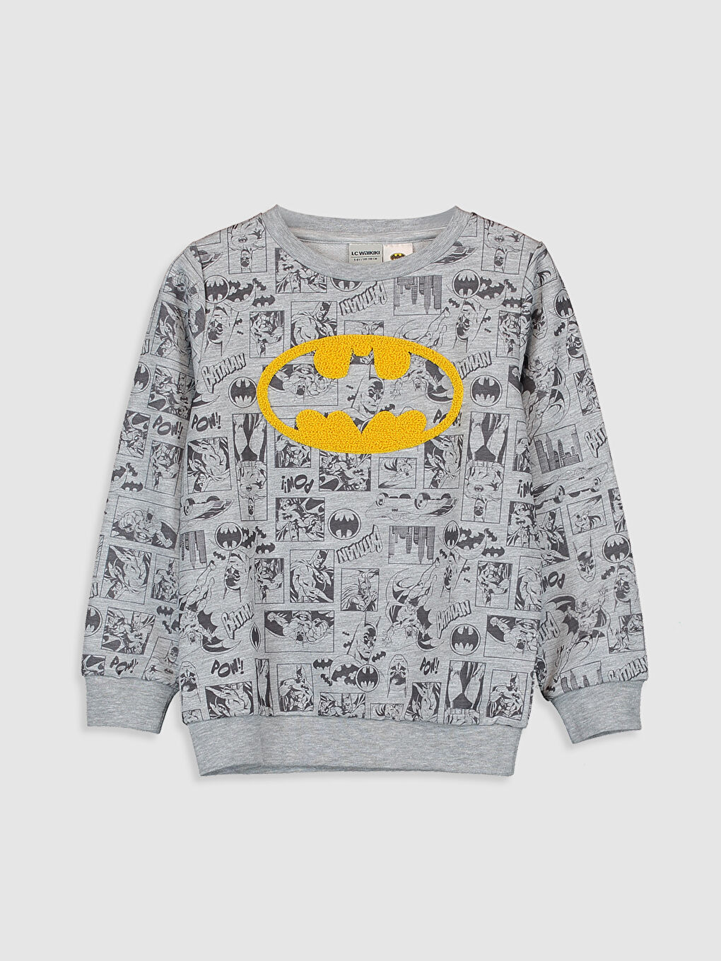 Gri Bisiklet Yaka Batman Baskılı Uzun Kollu Erkek Çocuk Sweatshirt