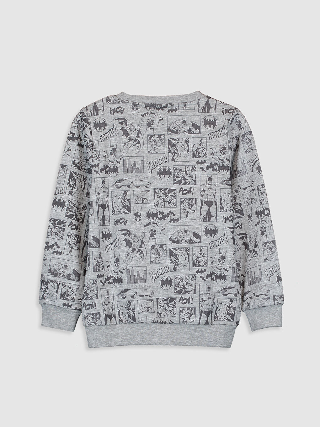 Gri Bisiklet Yaka Batman Baskılı Uzun Kollu Erkek Çocuk Sweatshirt-1