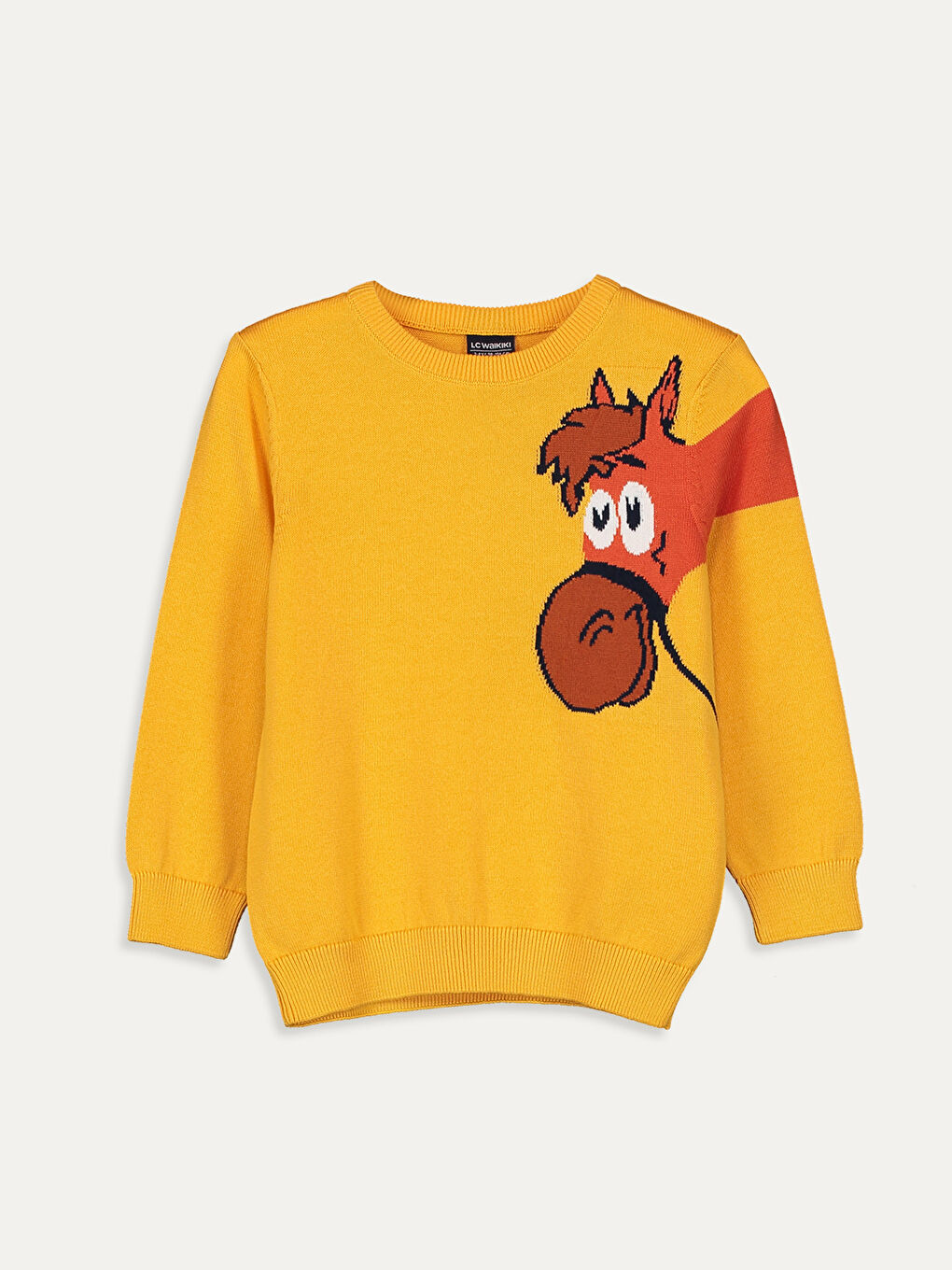 Turuncu Bisiklet Yaka Desenli Uzun Kollu Erkek Çocuk Triko Kazak