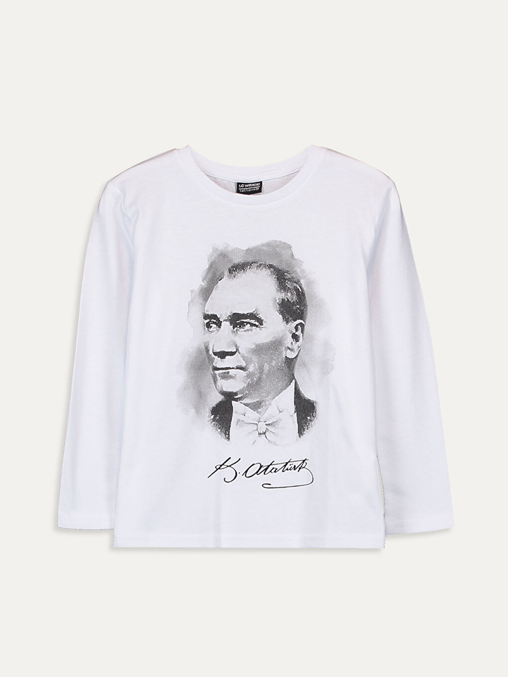 Beyaz Bisiklet Yaka Uzun Kollu Erkek Çocuk Tişört