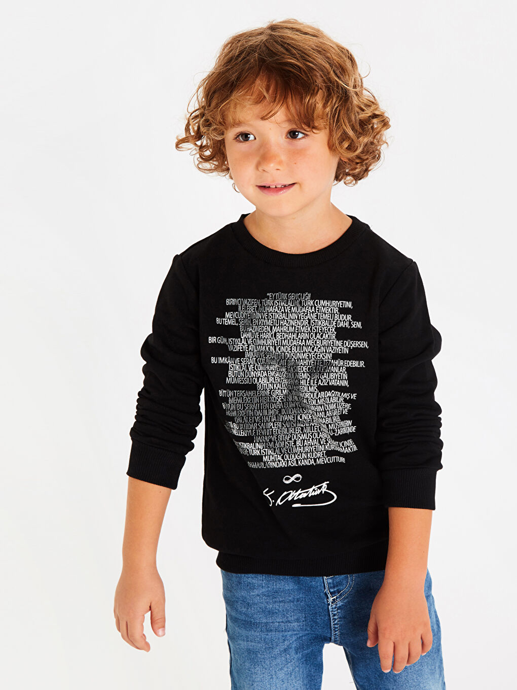 Siyah Erkek Çocuk Atatürk Gençliğe Hitabe Baskılı Sweatshirt Baba Oğul Kombini