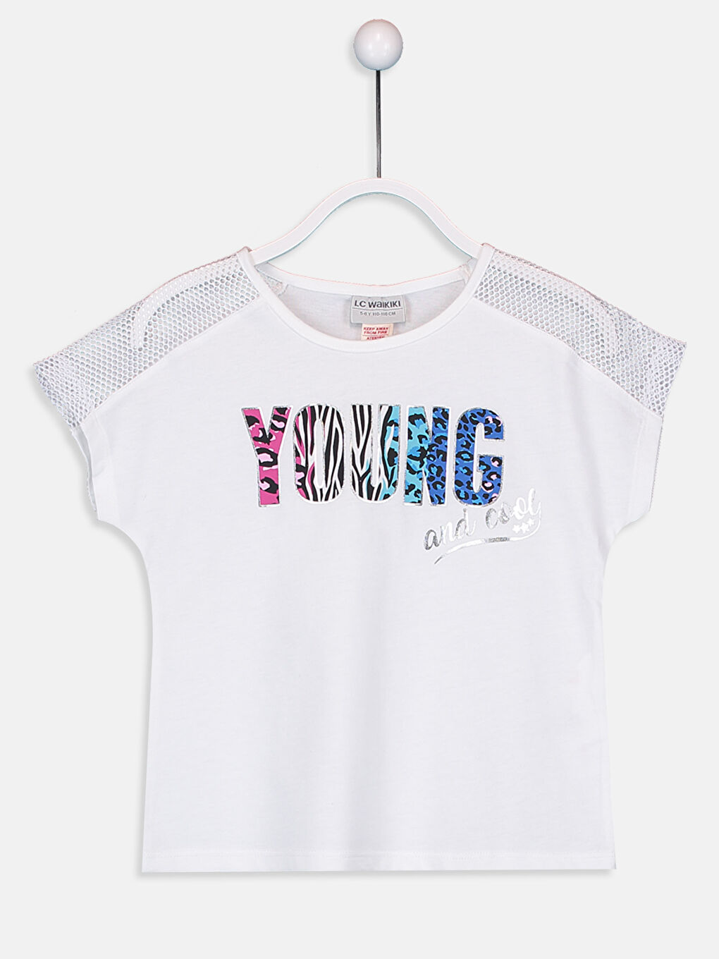 Beyaz Bisiklet Yaka Kısa Kollu Kız Çocuk Tişört