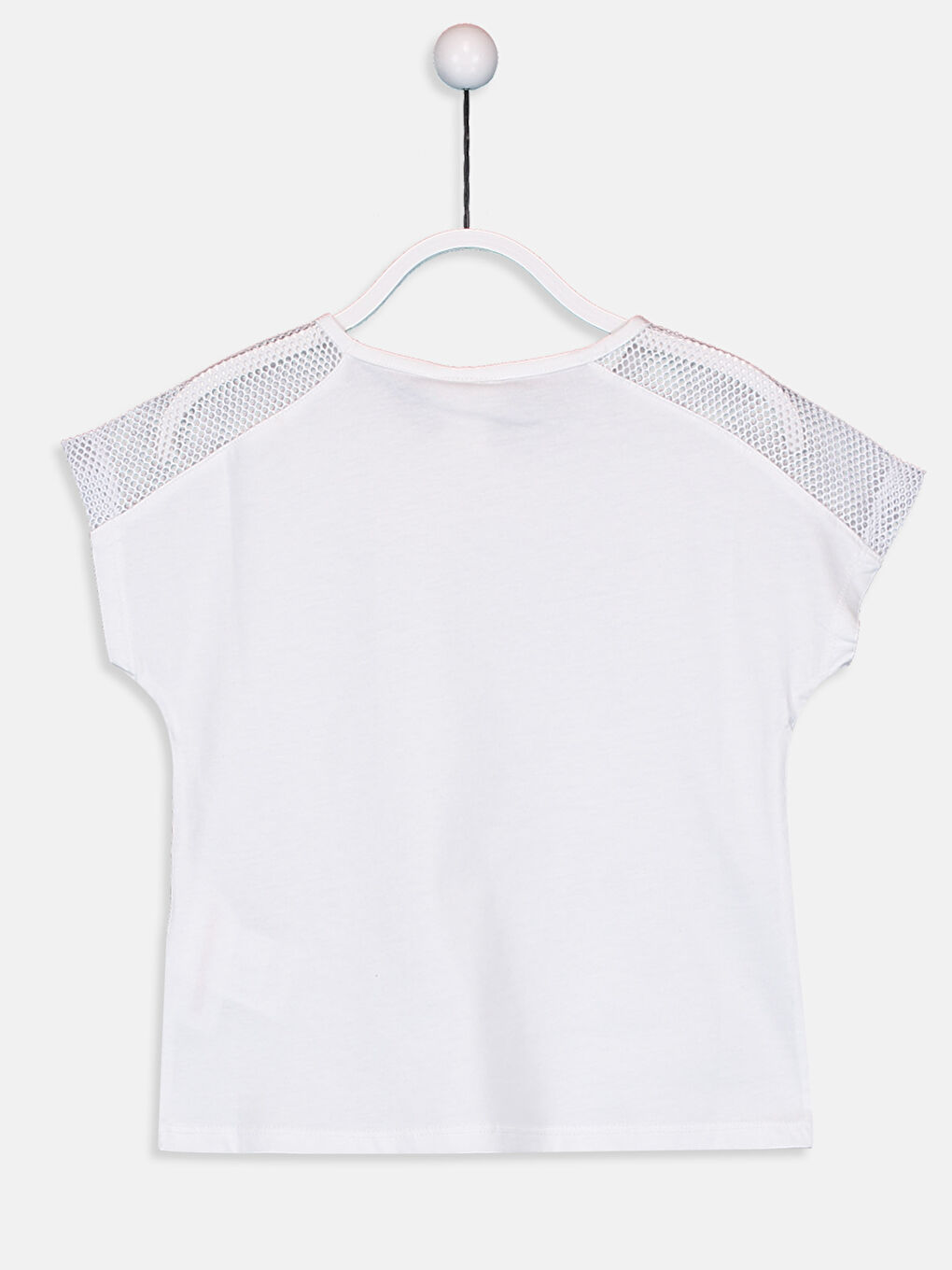 Beyaz Bisiklet Yaka Kısa Kollu Kız Çocuk Tişört-1