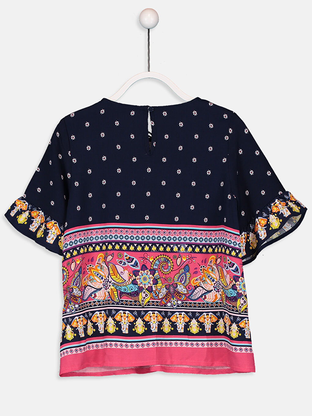 Crew Neck Patterned Short Sleeve Viscose Girls Blouse-1
