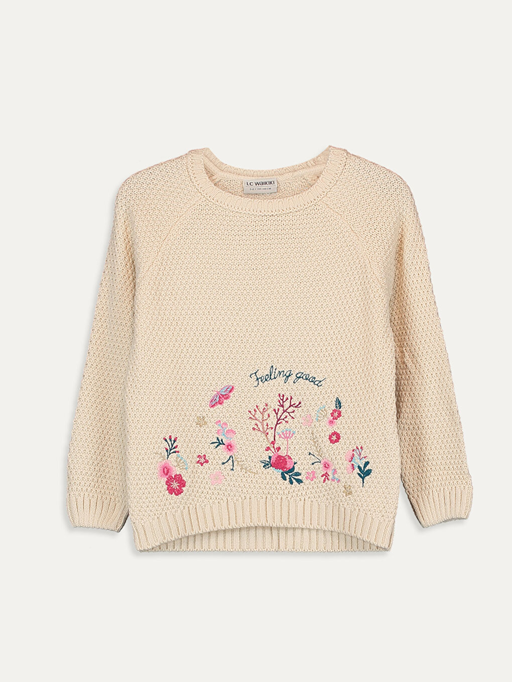 Bej Bisiklet Yaka Kız Çocuk Kazak-1