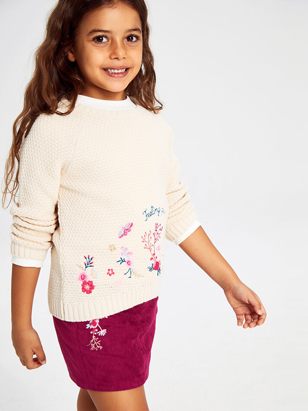 Bej Bisiklet Yaka Kız Çocuk Kazak