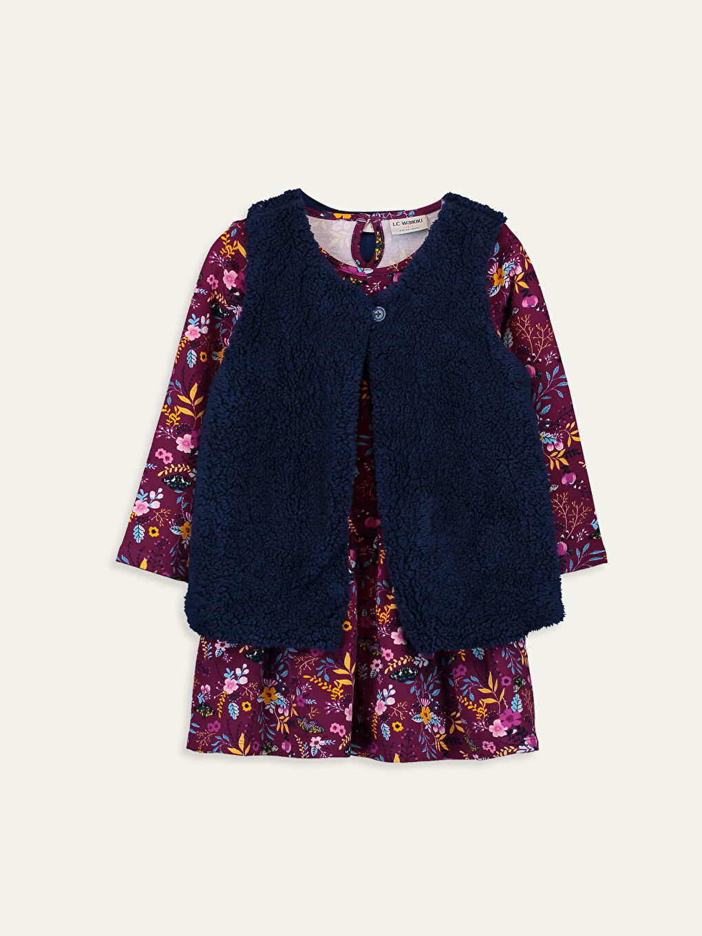 Mor Bisiklet Yaka Kız Çocuk Elbise