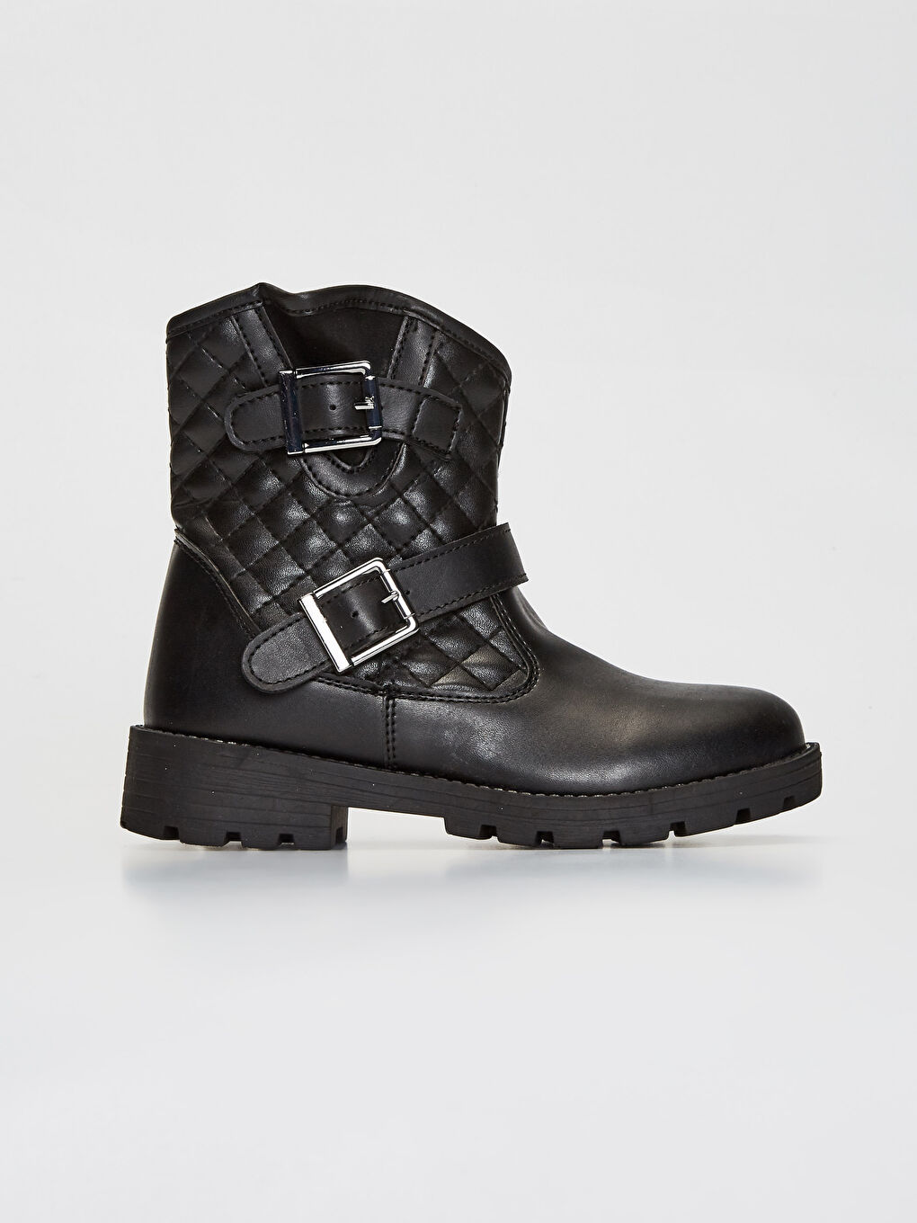 Siyah Deri Görünümlü Fermuarlı Kız Çocuk Bot