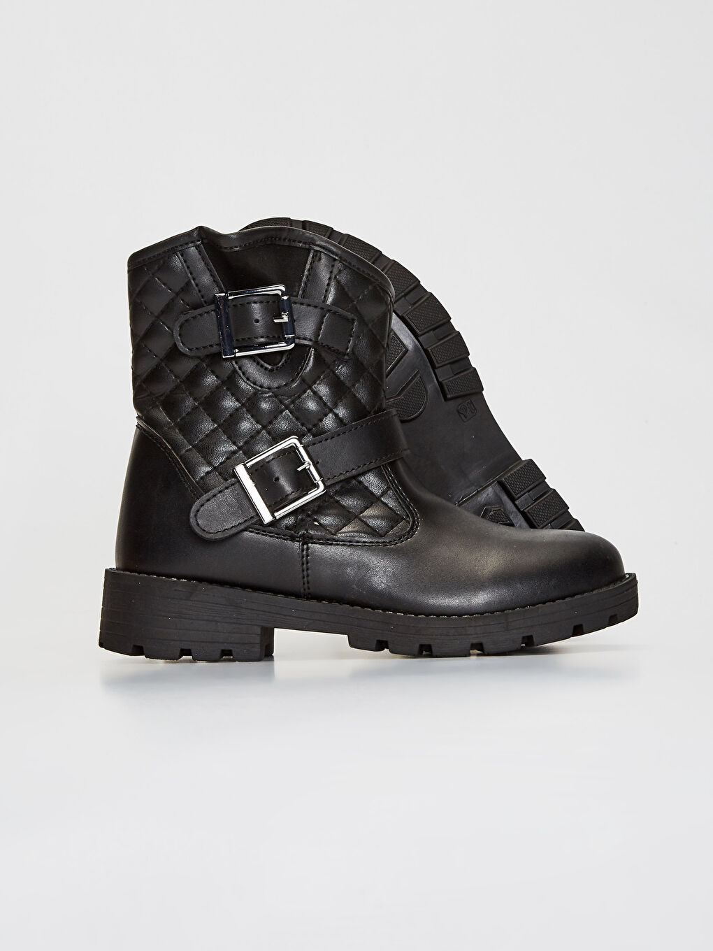 Siyah Deri Görünümlü Fermuarlı Kız Çocuk Bot-2