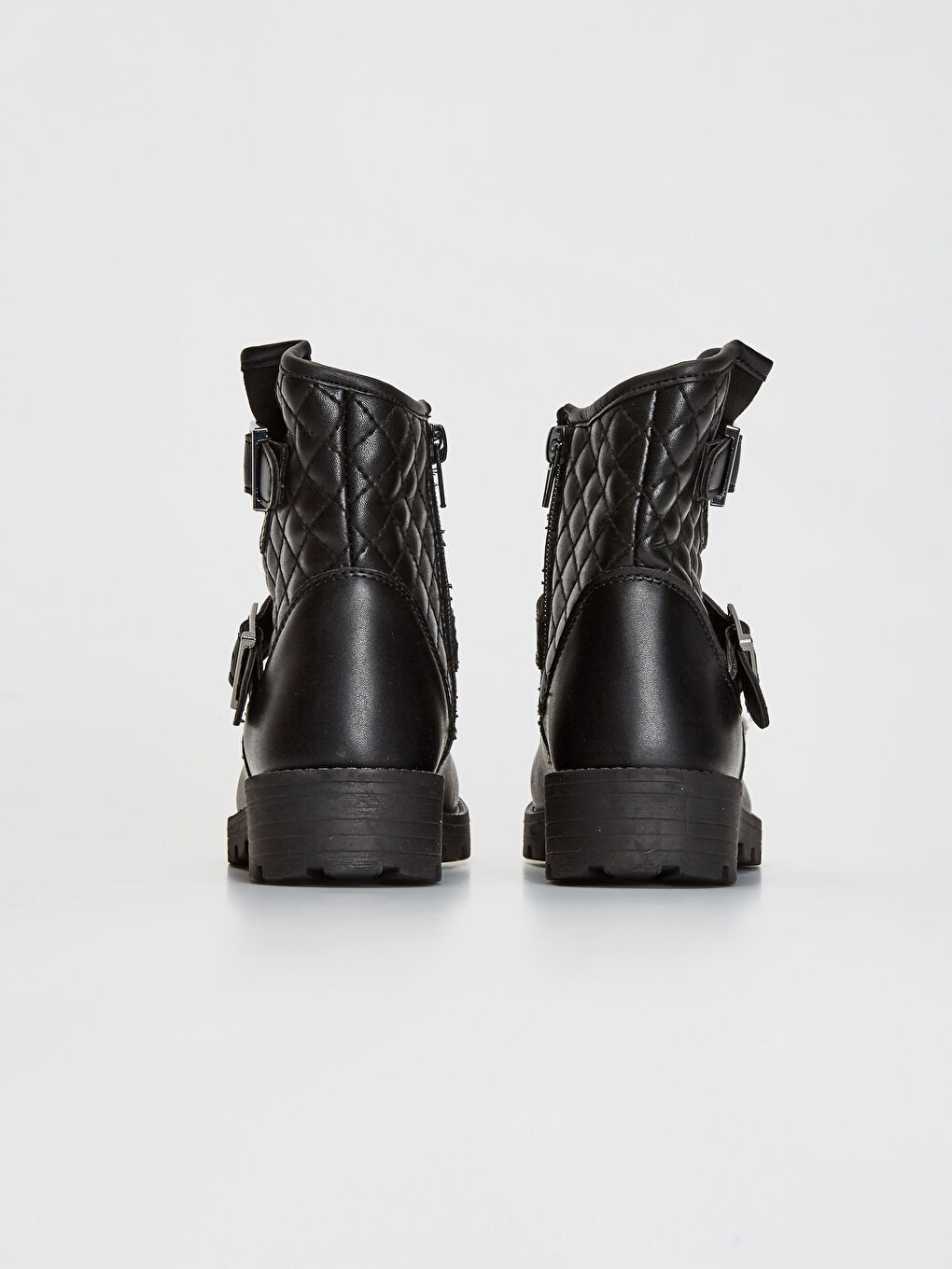 Siyah Deri Görünümlü Fermuarlı Kız Çocuk Bot-3