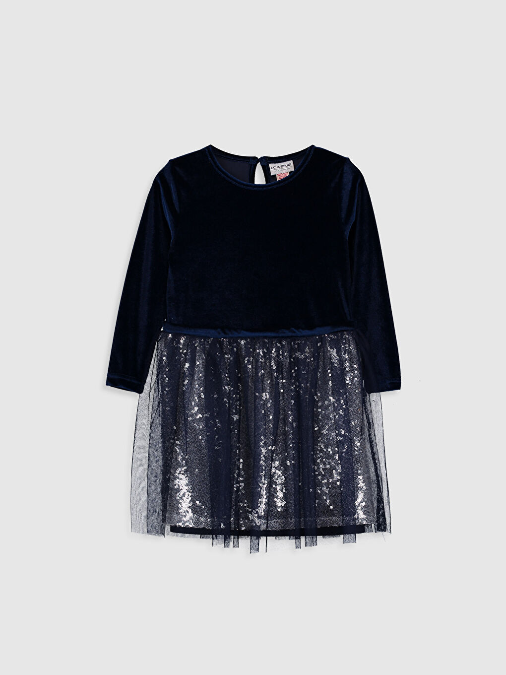 Lacivert Bisiklet Yaka Kız Çocuk Elbise