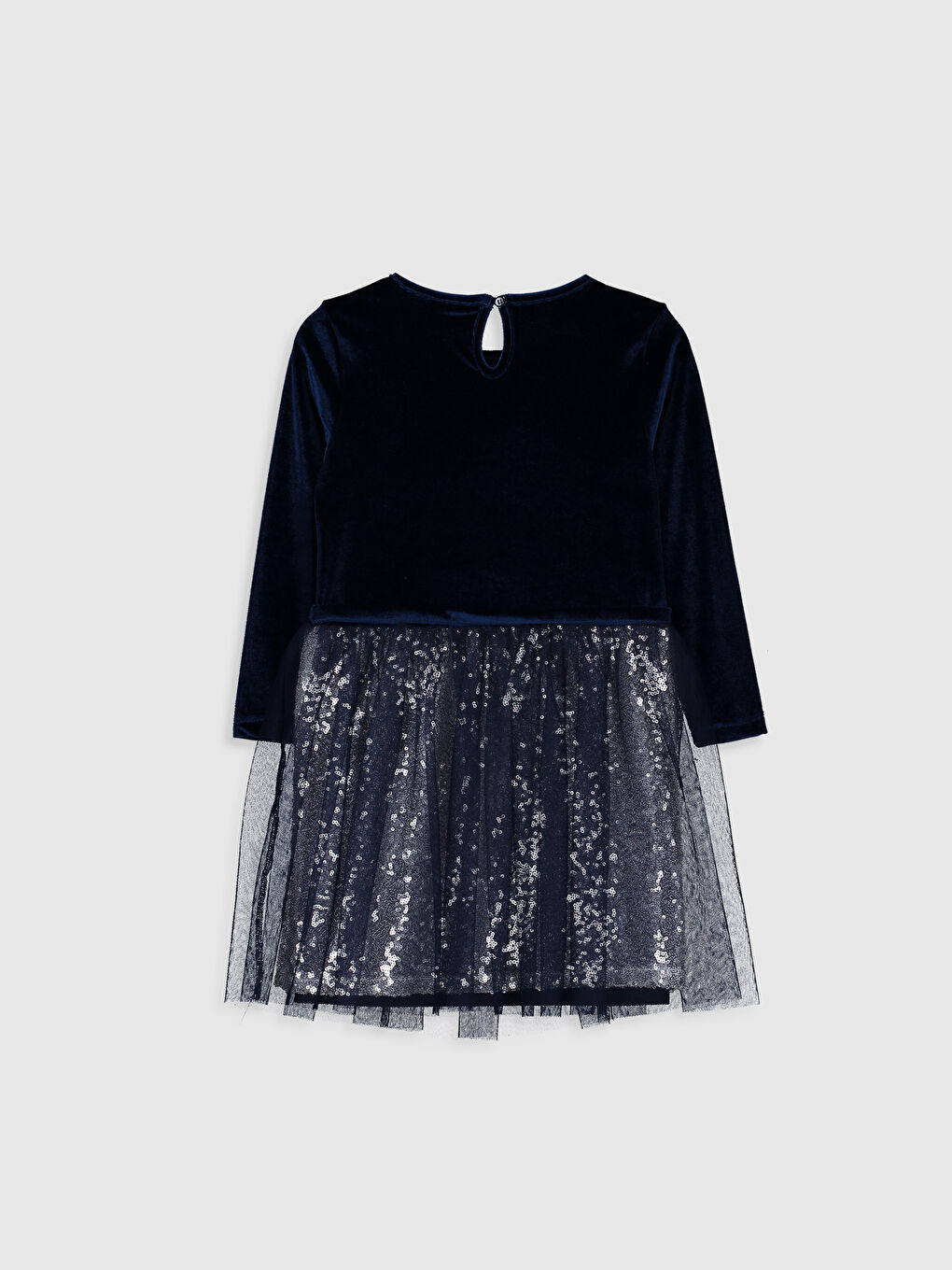 Lacivert Bisiklet Yaka Kız Çocuk Elbise-1