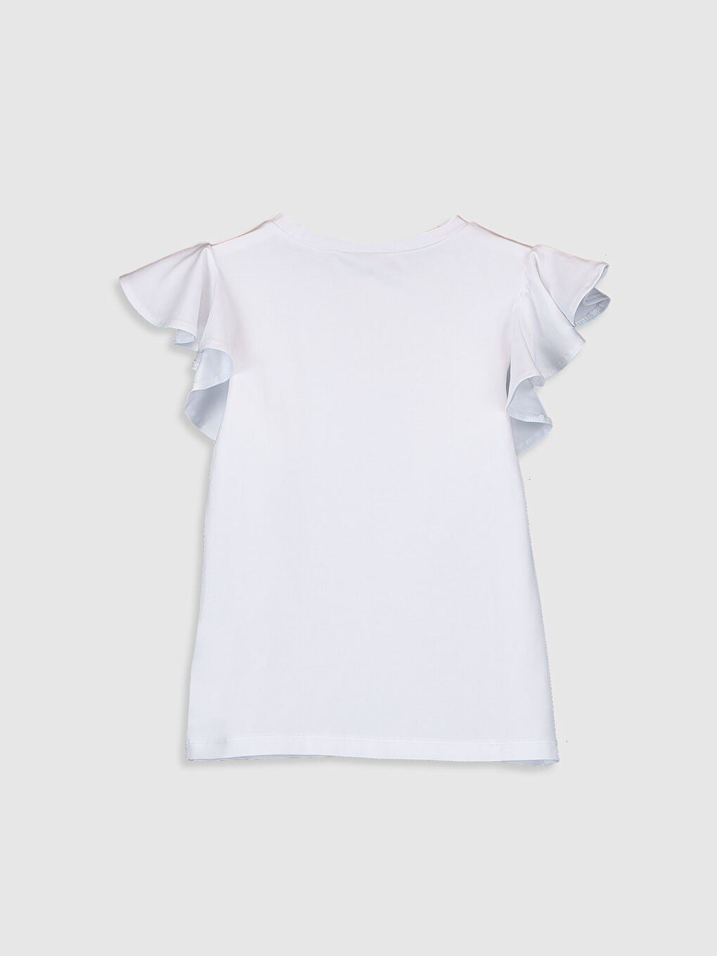 Beyaz Bisiklet Yaka Kısa Kollu Kız Çocuk Tişört-1