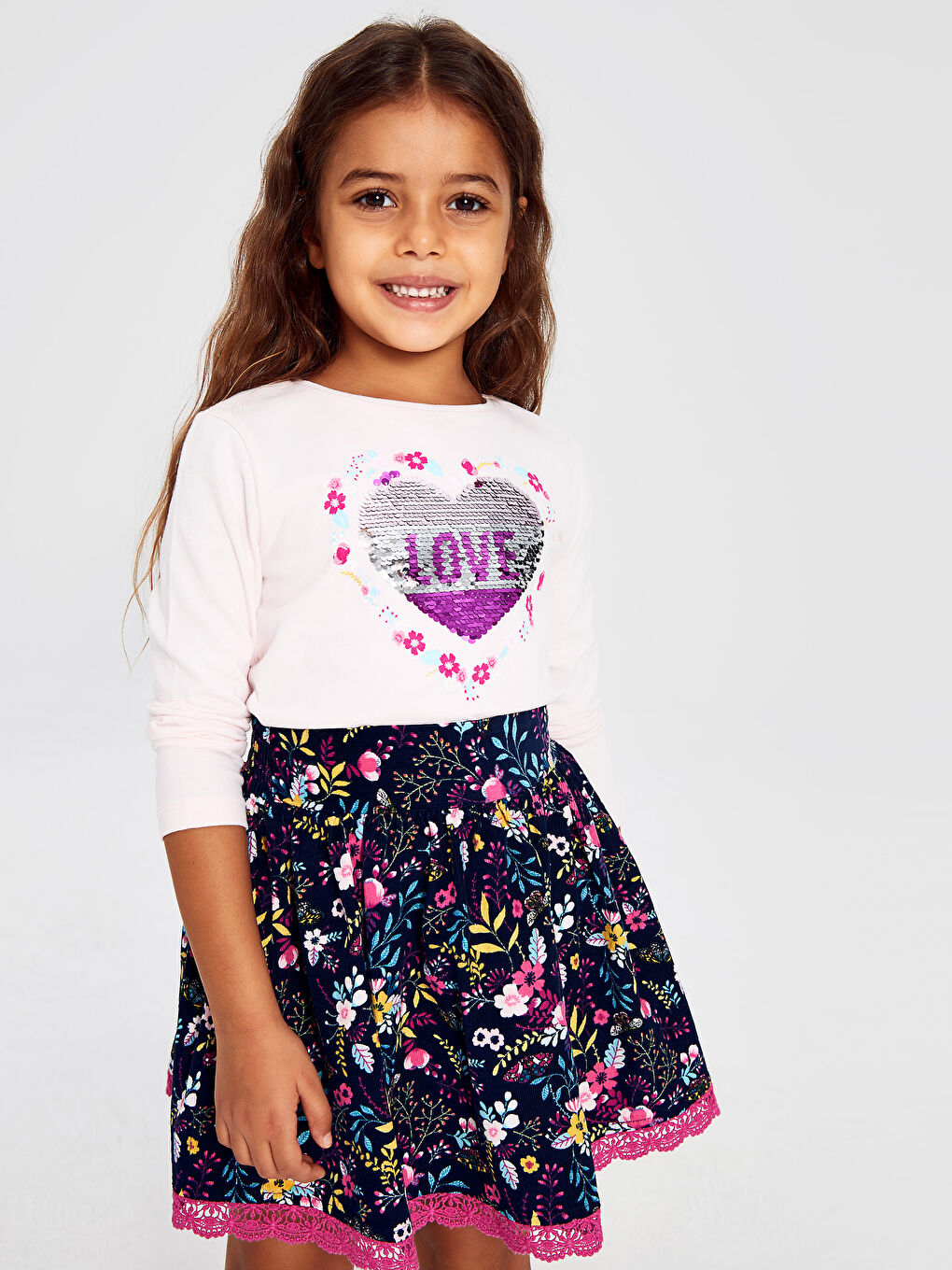 Pembe Bisiklet Yaka Uzun Kollu Kız Çocuk Tişört