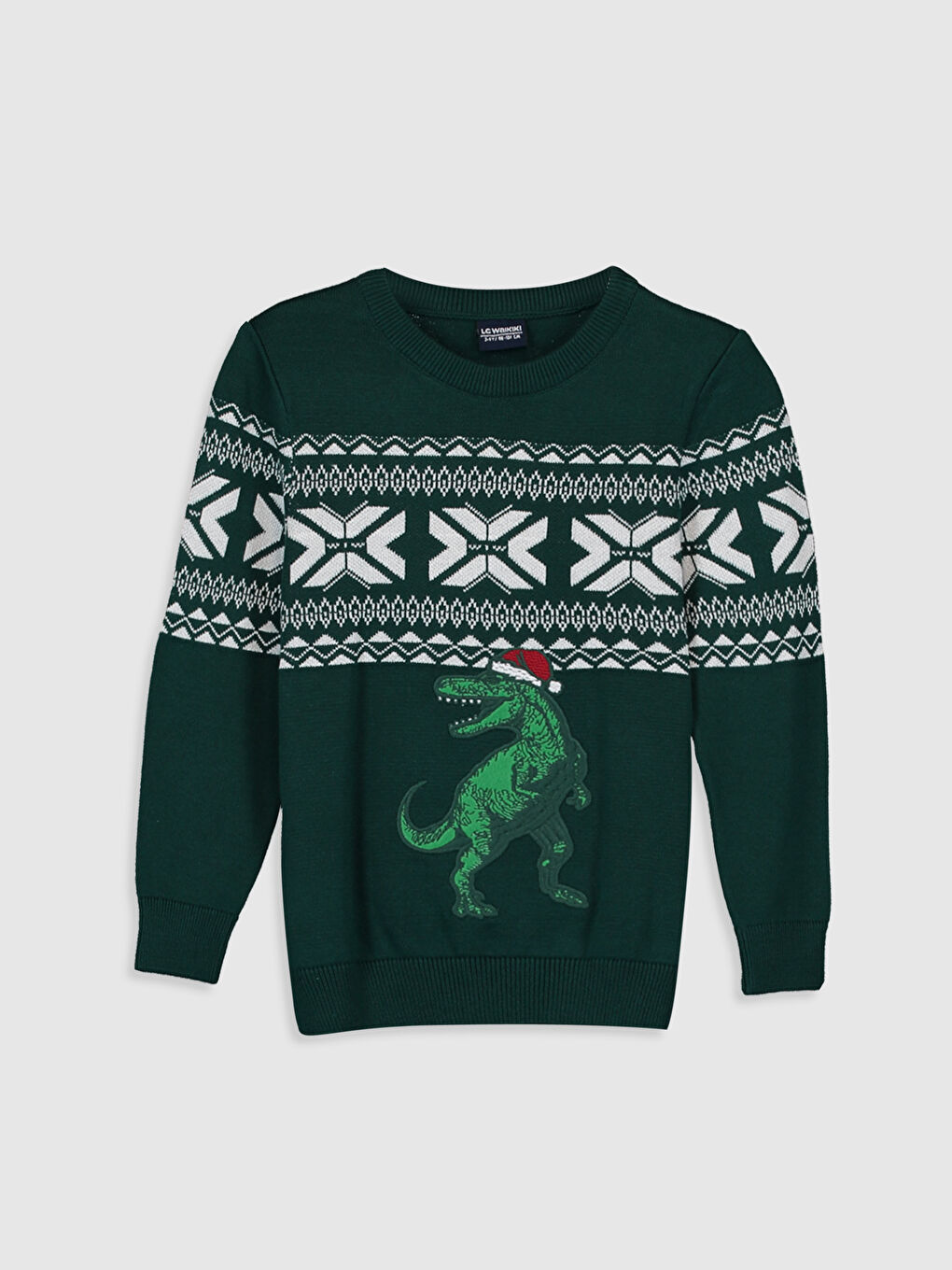 Yeşil Bisiklet Yaka Yılbaşı Temalı Uzun Kollu Erkek Çocuk Triko Kazak