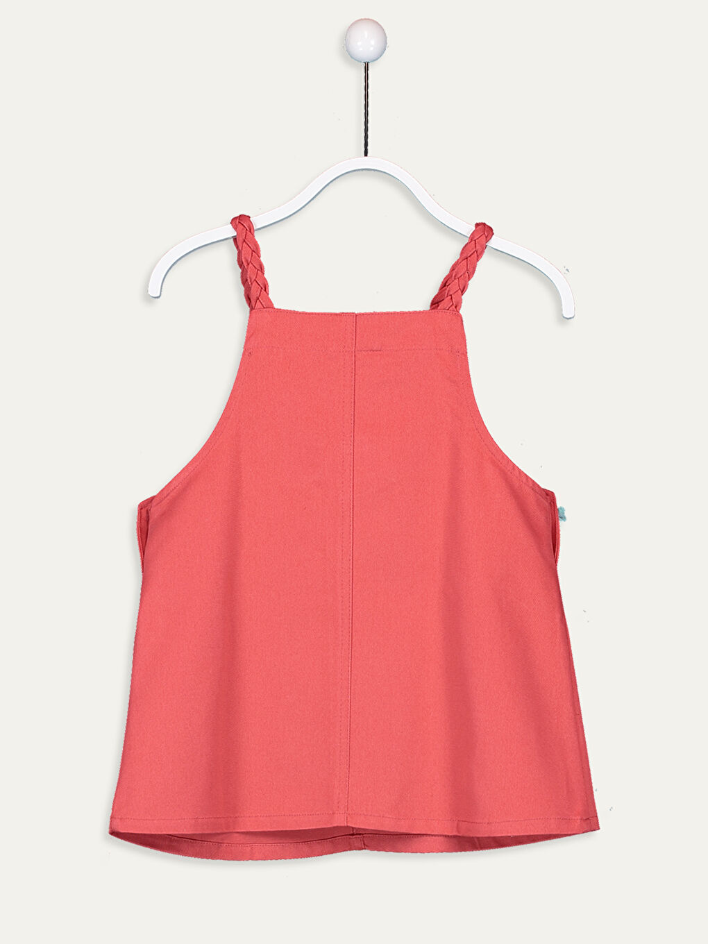 Kırmızı Kare Yaka Pul İşlemeli Kız Çocuk Salopet Elbise-1