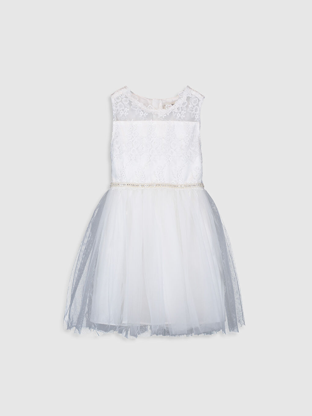 Beyaz Bisiklet Yaka Kız Çocuk Elbise