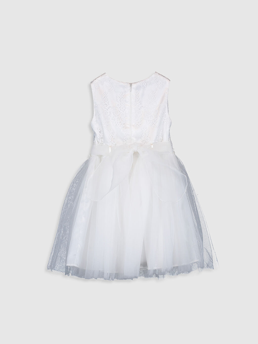 Beyaz Bisiklet Yaka Kız Çocuk Elbise-1