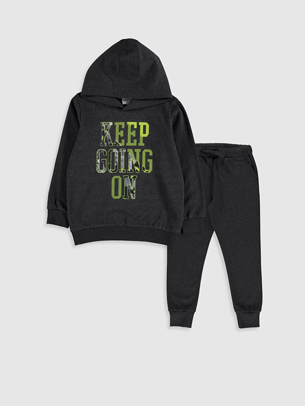 Antrasit Kapüşonlu Baskılı Uzun Kollu Erkek Çocuk Sweatshirt ve Eşofman Altı