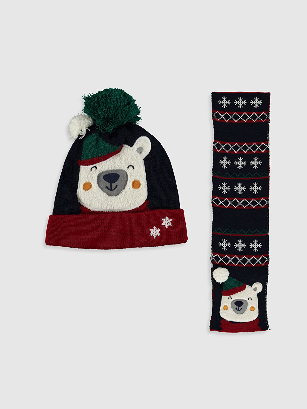 Lacivert Erkek Çocuk Yılbaşı Temalı Triko Atkı ve Bere