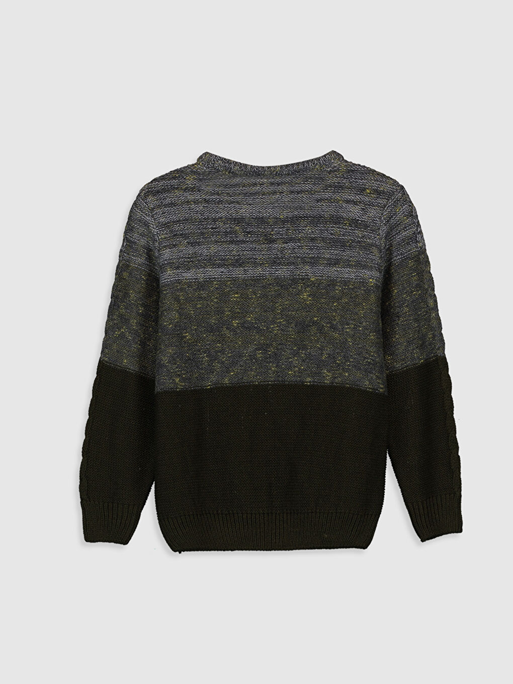 Дөңгелек жағалы өз өрнекті ұзын жеңді ұл жұқа трикотаж жемпір-1