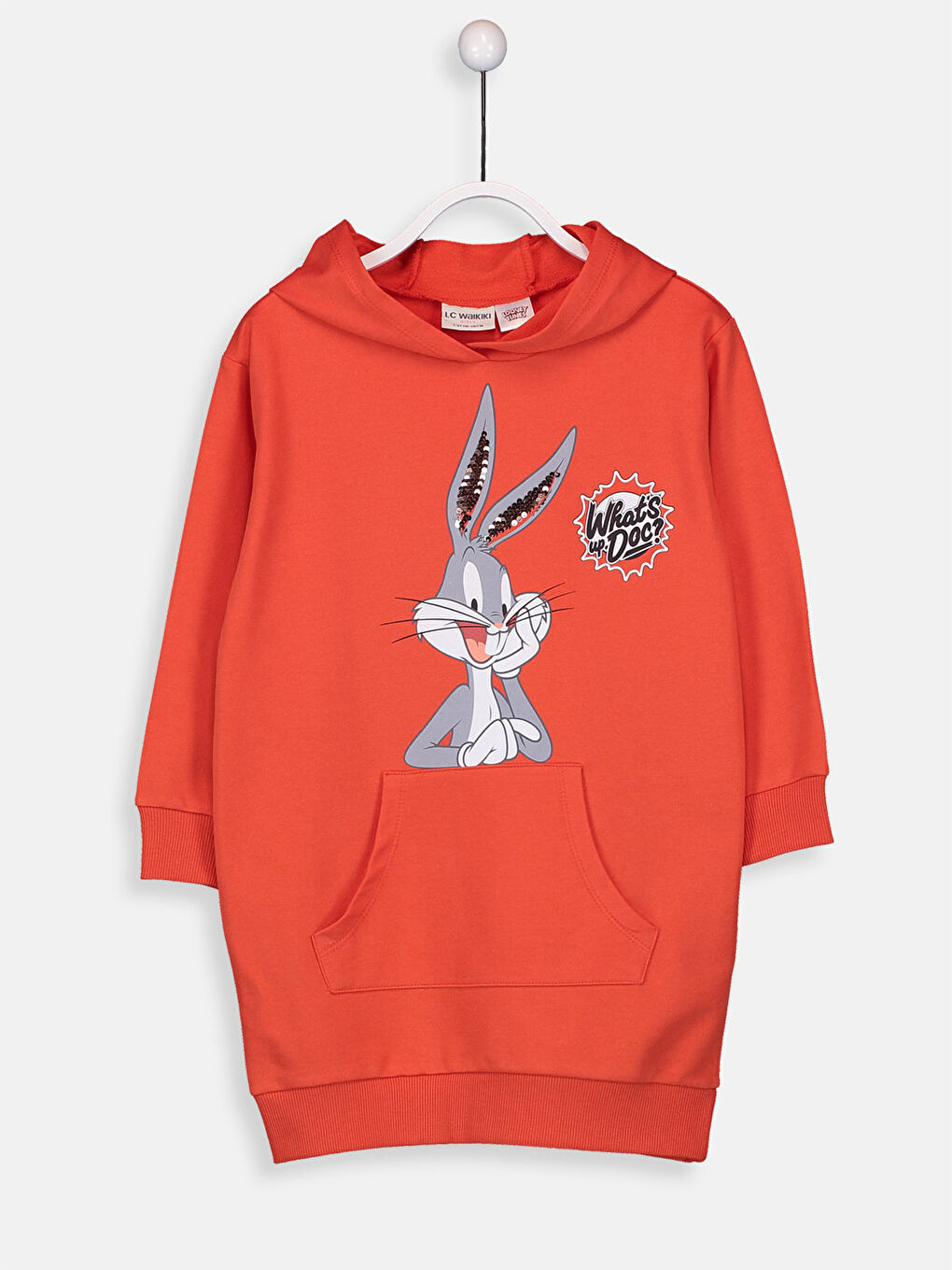 LCW Kids Girl's Bugs Bunny Printed Dress with Hood -9WI606Z4-CSY