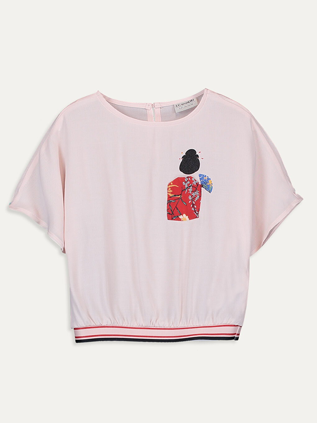 Crew Neck Printed Short Sleeve Viscose Girls Blouse