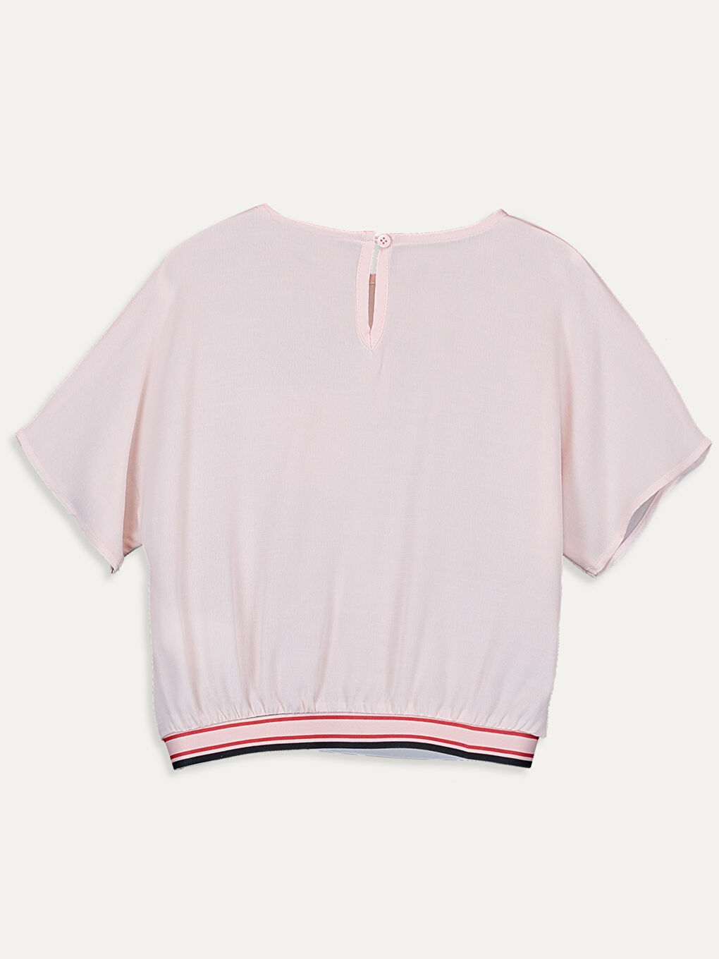 Crew Neck Printed Short Sleeve Viscose Girls Blouse-1