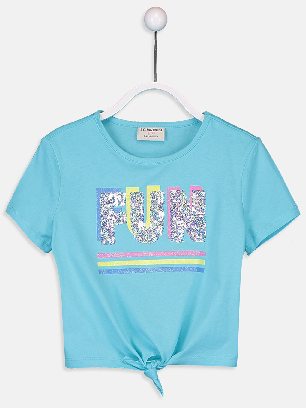 Turkuaz Bisiklet Yaka Kısa Kollu Kız Çocuk Tişört