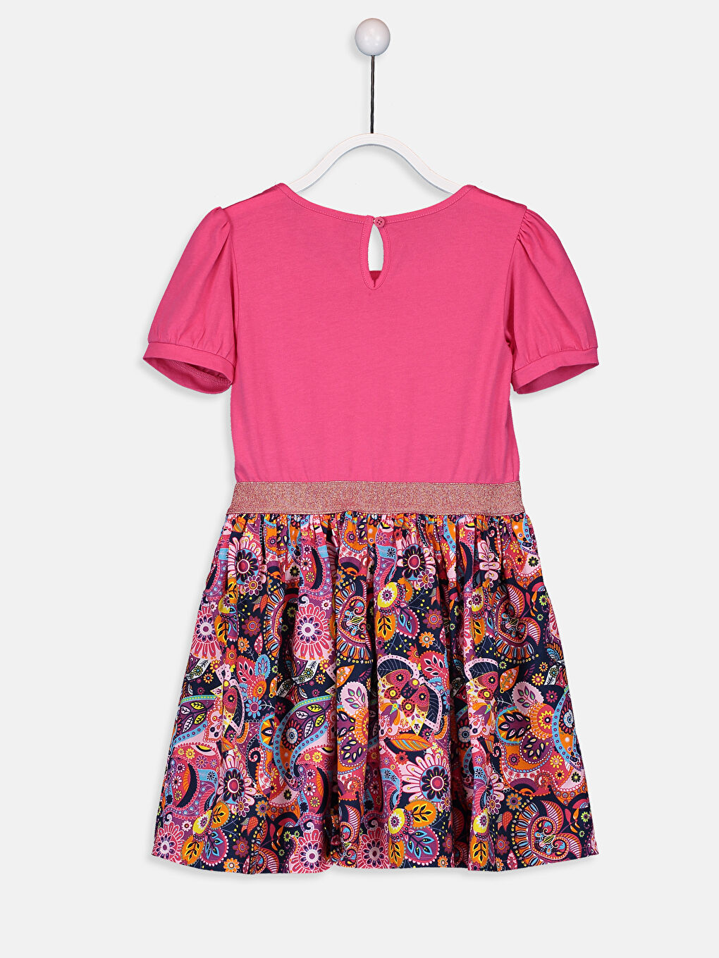 Fuşya Bisiklet Yaka Kız Çocuk Elbise-1