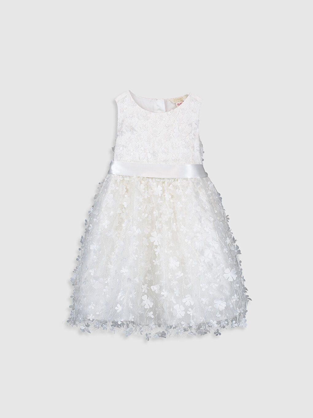 Beyaz Bisiklet Yaka Kız Çocuk Elbise