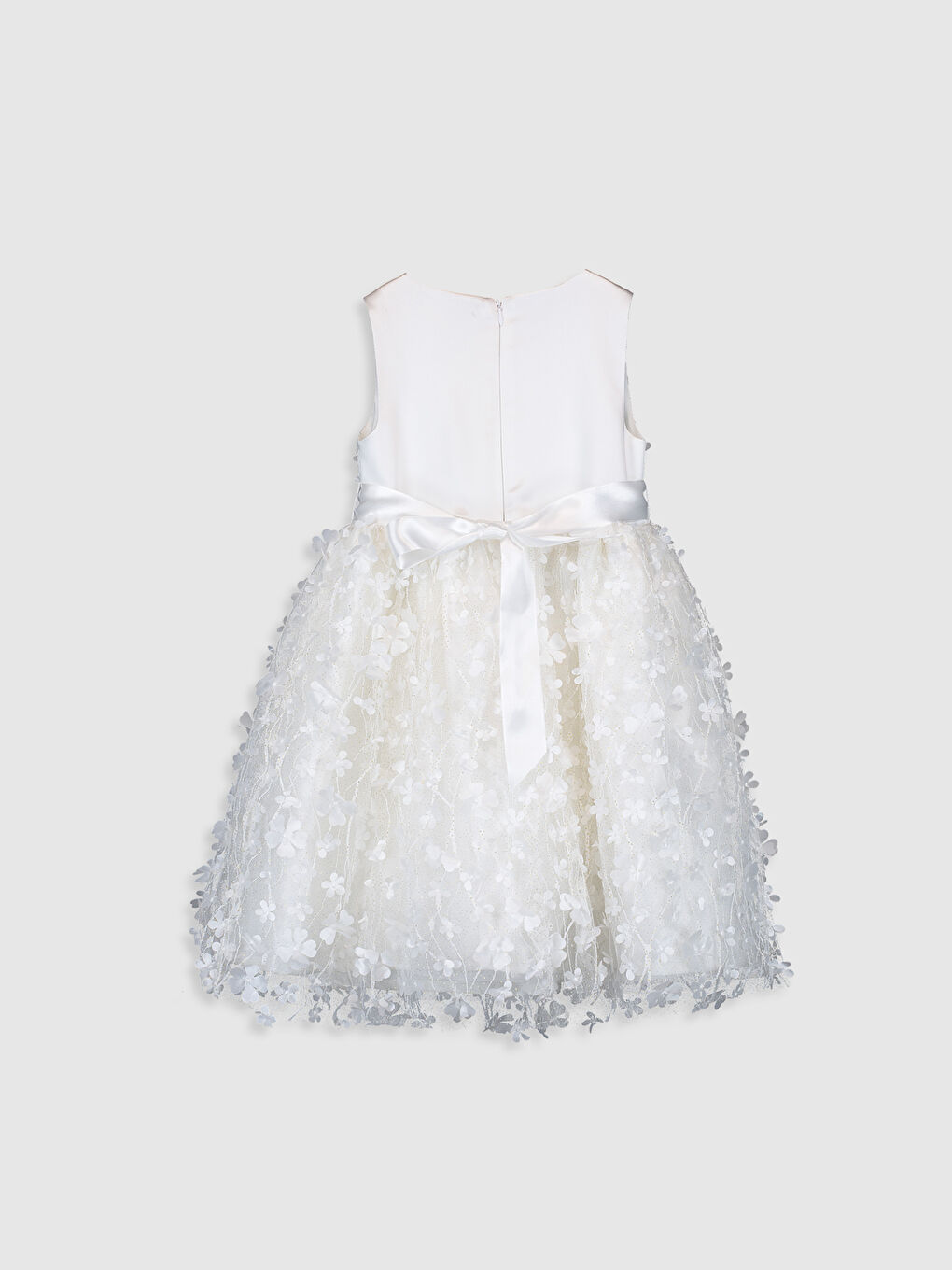 Beyaz Bisiklet Yaka Kız Çocuk Elbise-1