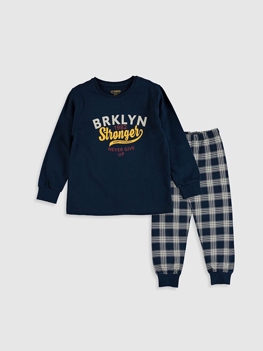 Lacivert Bisiklet Yaka Uzun Kollu Erkek Çocuk Pijama Takım