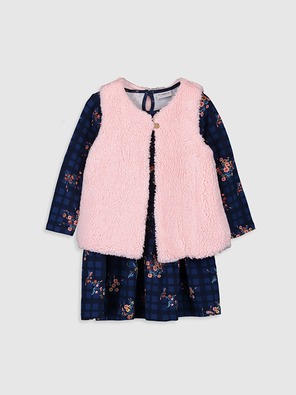 Lacivert Bisiklet Yaka Kız Çocuk Elbise