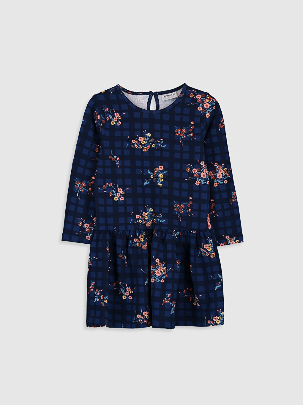 Lacivert Bisiklet Yaka Kız Çocuk Elbise-3