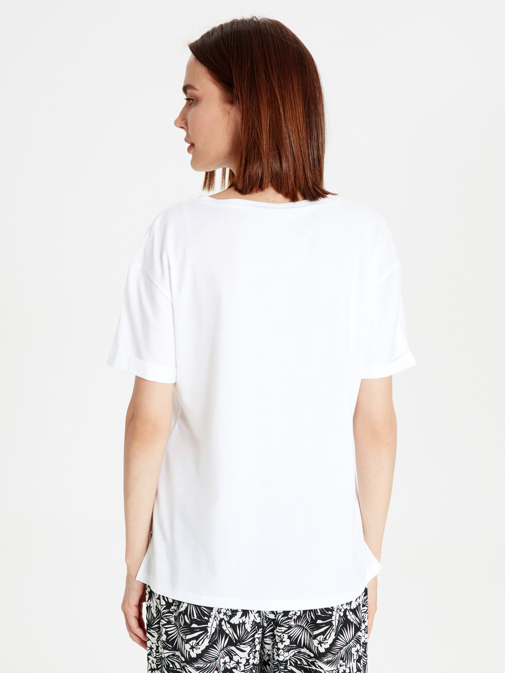 Beyaz Pamuklu Yazı Baskılı Tişört Anne Kız Kombini-3