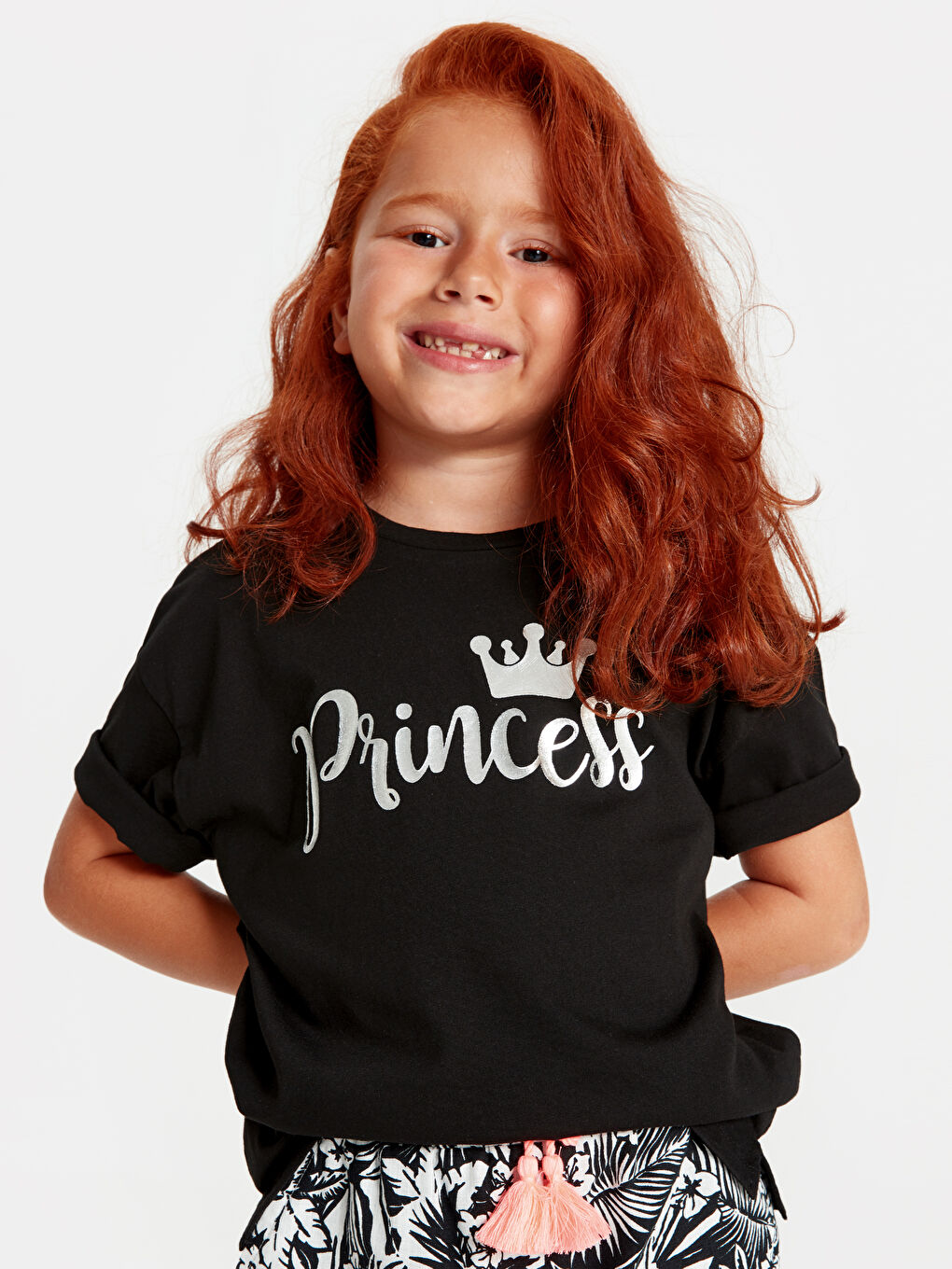 Siyah Kız Çocuk Baskılı Pamuklu Tişört Anne Kız Kombini