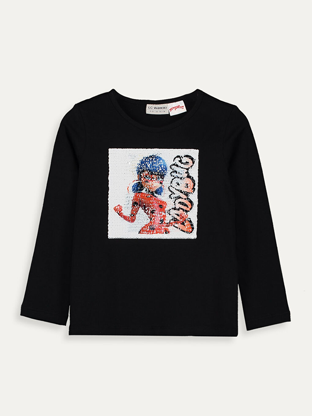 Siyah Kız Çocuk Miraculous Çift Yönlü Payetli Tişört-1