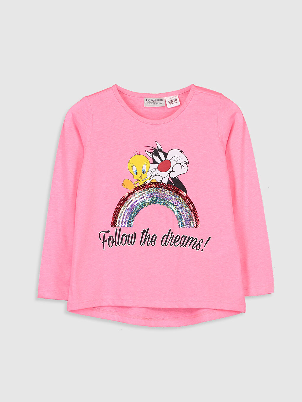 Pembe Bisiklet Yaka Uzun Kollu Kız Çocuk Tişört