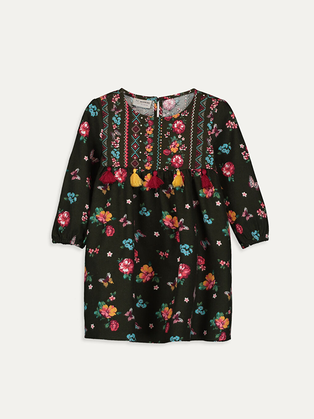 Yeşil Uzun Kollu Kız Çocuk Elbise