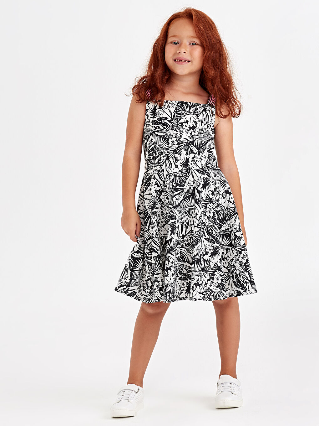 Siyah Kız Çocuk Askılı Pamuklu Elbise Anne Kız Kombini