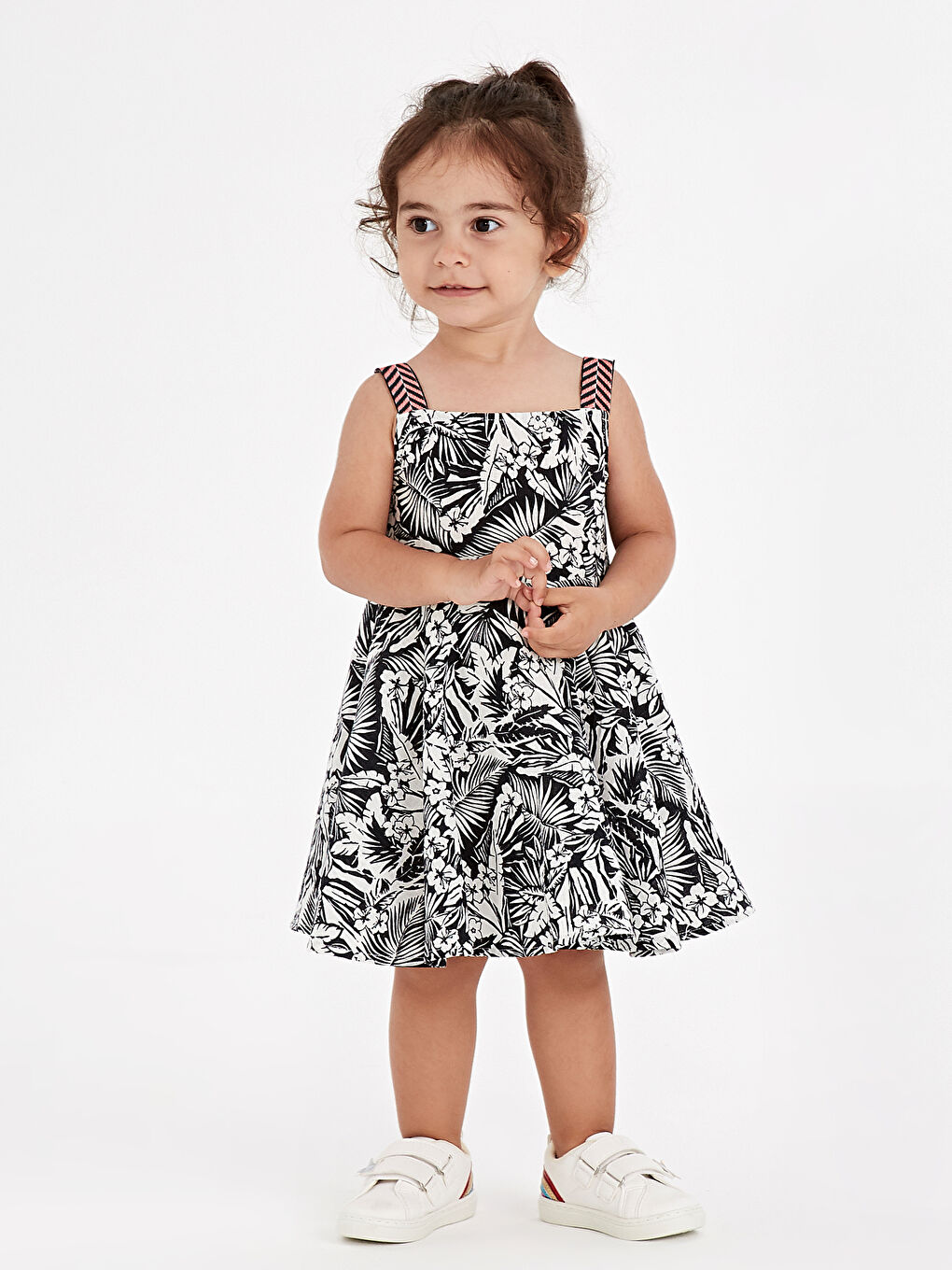 Siyah Kız Bebek Desenli Pamuklu Elbise Anne Kız Kombini