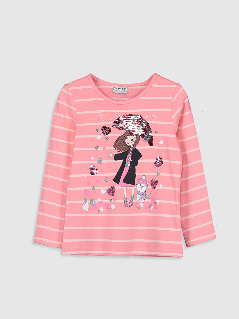 Pembe Bisiklet Yaka Uzun Kollu Kız Çocuk Tişört