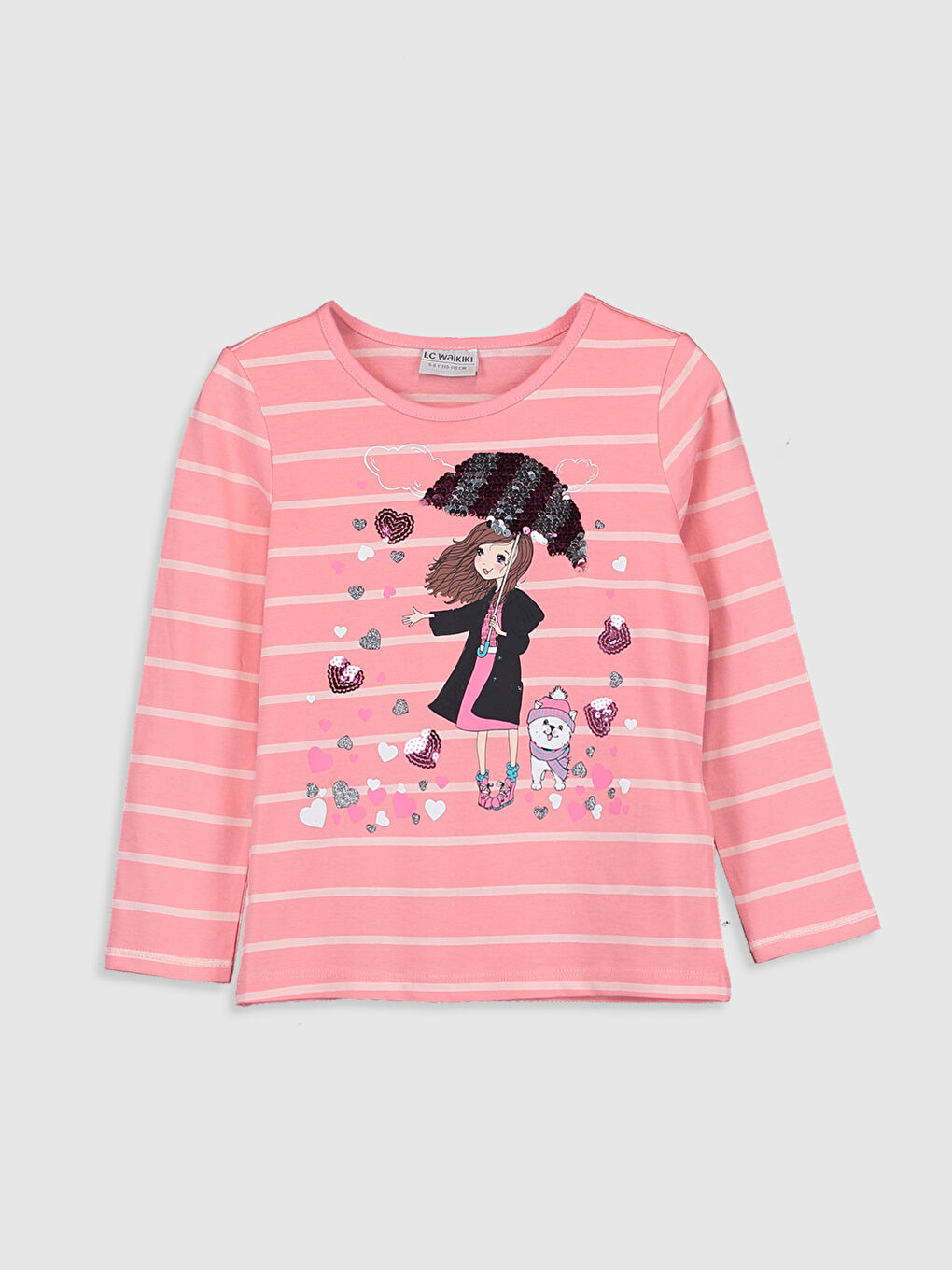 Pembe Bisiklet Yaka Uzun Kollu Kız Çocuk Tişört-1